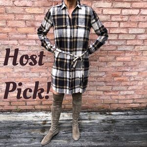 Loft plaid shirtdress w/ tie, sz XS, VGUC